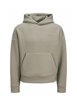 Sweat-shirt à capuche kaki en mélange de coton, doté d'une poche frontale, de poignets côtelés et d'une coupe décontractée. Logo de la marque discret sur la poitrine.