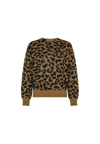Pull in stampa leopardata in beige e nero. Realizzato in tessuto a maglia, presenta una vestibilità comoda con polsini e fondo a coste.