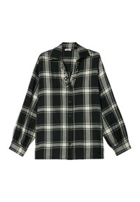 Svart och vit rutig skjorta med krage, knäppning fram och dekorerad halsringning. Långa ärmar med elastiska manschetter och avslappnad passform.