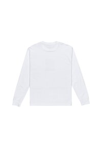 Long-sleeve white shirt in cotton with a crew neckline. Features ribbed cuffs; back is plain with no visible patterns or graphics.