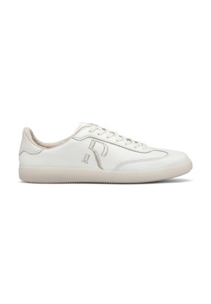 Valge nahast tennis, millel on tekstureeritud detailid, tikitud "R" logo, paeltega disain ja kummitald. Pehmed beežid aktsendid krael ja keeles.