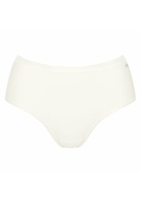 Witte katoenen slip met een gladde textuur, taille op midhoogte en naadloze randen. Voorzien van een klein logo op de tailleband voor subtiele branding.