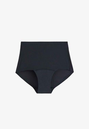 Mustat, korkea vyötäröiset alushousut, valmistettu pehmeästä ja joustavasta kankaasta. Ominaisuuksiin kuuluu sileä pinta, saumanvapaa muotoilu ja täydellinen peittävyys.