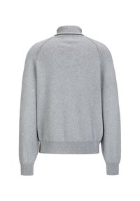 Grijze katoenen sweatshirt met een hoge kraag, geribde manchetten en een relaxte pasvorm. Soepele textuur zonder zichtbare patronen of accenten.