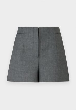 Grå skræddersyede shorts med tekstureret stof, der har et lige snit, to forlommer og et rent linningdesign.