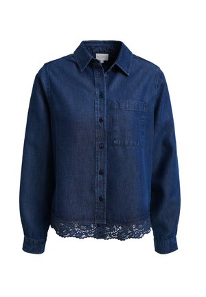 MILANO ITALY, SHIRT WITH CHEST POCKET LACE AT HEM 1/1 SLEEVE - Button-down blouse - dark denim