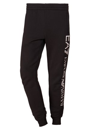 Pantaloni sportivi neri realizzati in tessuto morbido, con un design affusolato, vita elastica e branding stampato in bianco sulla gamba sinistra.