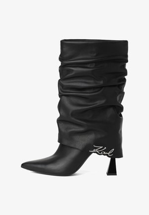 KARL LAGERFELD, DEBUTANTE MIDI SLOUCH BOOT - Stivali texani / biker - black textured lthr