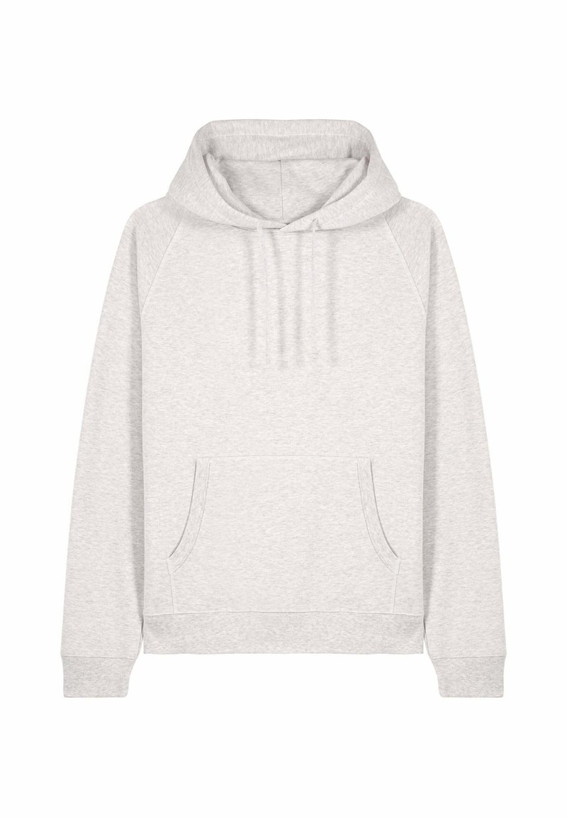 Felpa con cappuccio di colore grigio chiaro con maniche lunghe, tasca frontale a marsupio, cappuccio con coulisse e polsini e orlo a coste.