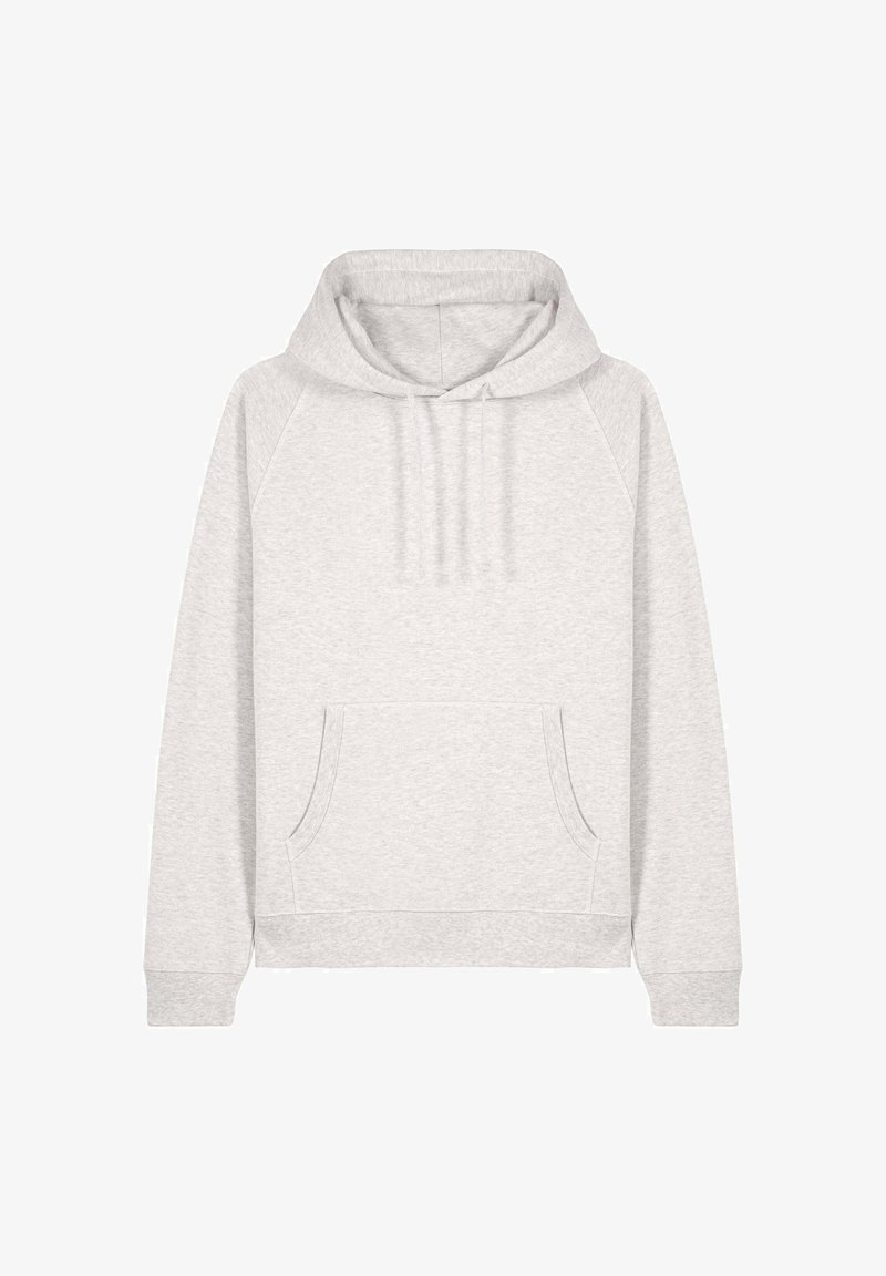 Felpa con cappuccio di colore grigio chiaro con maniche lunghe, tasca frontale a marsupio, cappuccio con coulisse e polsini e orlo a coste.