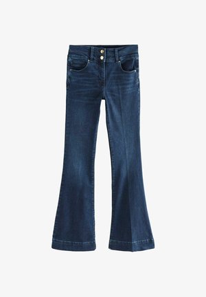 Mørkeblå flagrende jeans lavet af denim. Har to forlommer, to baglommer og to forreste knaplukninger.