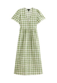 GINGHAM CHECK V-NECK BUTTON FRONT MIDI - Skjortklänning - green pattern