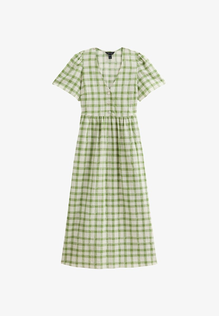 New Look GINGHAM CHECK V-NECK BUTTON FRONT MIDI - Shirt dress - green pattern/green - Zalando New Look GINGHAM CHECK V-NECK BUTTON FRONT MIDI - Shirt dress - green pattern/green - Zalando