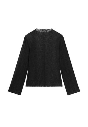 Massimo Dutti, SEMI-SHEER LACE DETAIL T-SHIRT - Long-sleeved top - metallic black