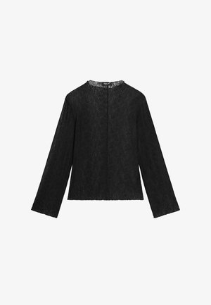 Massimo Dutti, SEMI-SHEER LACE DETAIL T-SHIRT - Long-sleeved top - metallic black