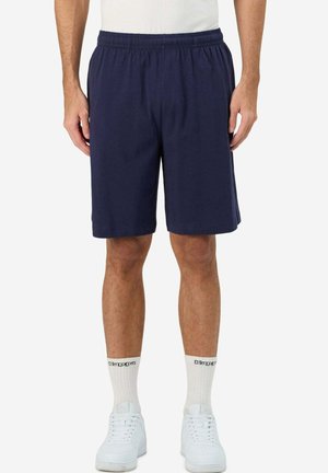 Pantaloni sportivi blu navy realizzati in un tessuto morbido, con cintura elasticizzata e vestibilità rilassata che cade appena sopra il ginocchio.