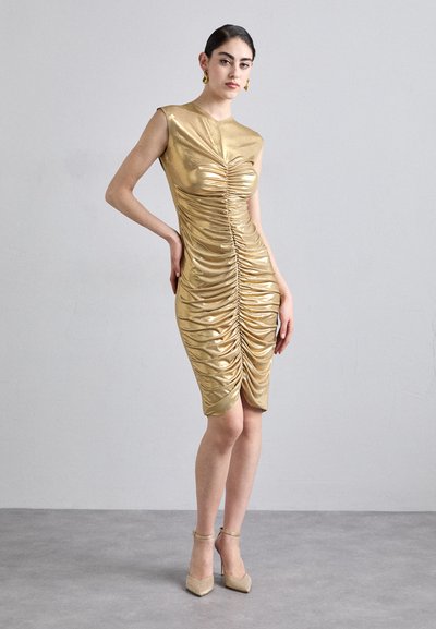 Norma Kamali V NECK SHIRRED FRONT DRESS TO KNEE - Džersio suknelė - gold