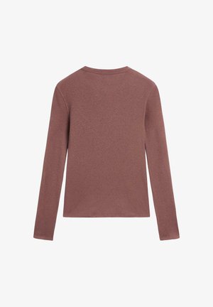 Long-sleeve, crew neck top in a dusty rose color, made from a soft, textured fabric with a straight hem and no visible branding.