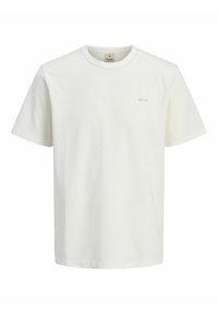 Tricou alb din bumbac cu decolteu rotund, mâneci scurte și un mic detaliu cu logo în colțul din stânga sus. Design cu croială regulară.