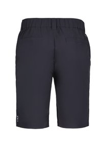 Marineblaue Shorts aus leichtem Stoff mit einem Kordelzugbund, ausgestattet mit zwei Gesäßtaschen und ohne sichtbare Muster oder Akzente.