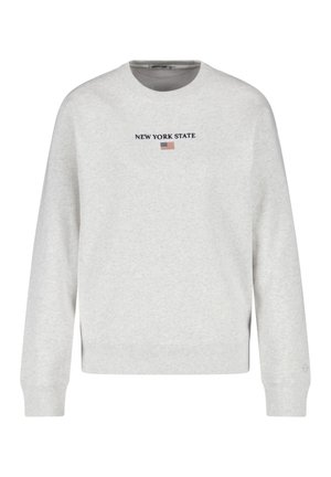 Hellgraues Sweatshirt aus Baumwollmix, mit dem Aufdruck "NEW YORK STATE" und einer kleinen amerikanischen Flagge, langen Ärmeln und gerippten Bündchen.