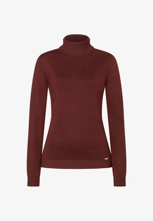 Bordeauxfarbener Rollkragenpullover aus weichem Strickmaterial, mit langen Ärmeln und einer taillierten Passform sowie gerippten Bündchen und Saum.