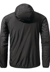 Leichte, schwarze Jacke mit einer passgenauen Kapuze, langen Ärmeln und einer glatten Textur. Elastische Bündchen an den Ärmeln und dem Saum verbessern Passform und Tragekomfort.