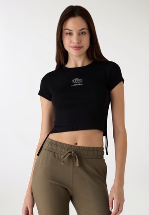 CROP COULISSE LATERALI - T-shirt con stampa - nero