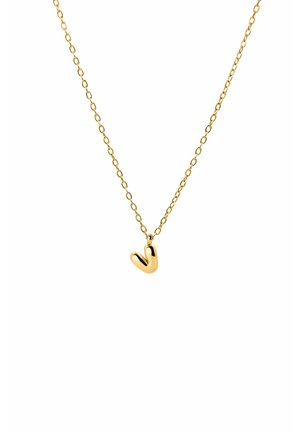 Chaîne en or avec un petit pendentif en forme de cœur en or, lisse et brillant, suspendu au centre.