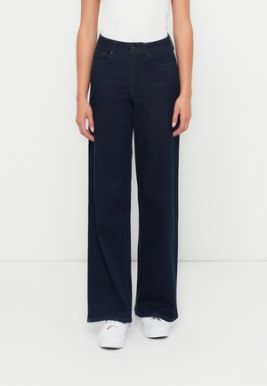 Mörkblå vida jeans i denim med midjehöjd, som har framfickor och en klassisk femficksdesign.