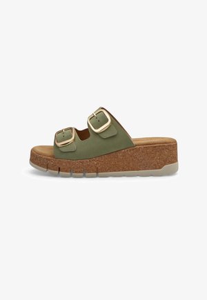 Bata, SANDALO FUSSBET CON ZEPPA E DOPPIA FASCIA CON FIBBIA BATA,. - Ciabattine con tacco - verde