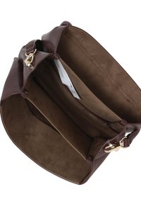 Borsa in pelle borgogna con esterno liscio e interno in suede. Caratterizzata da inserti in oro e due scomparti interni per l'organizzazione.