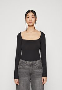 Gina Tricot - SQUARE NECK - Top s dlhým rukávom - black Miniatúrny obrázok 1