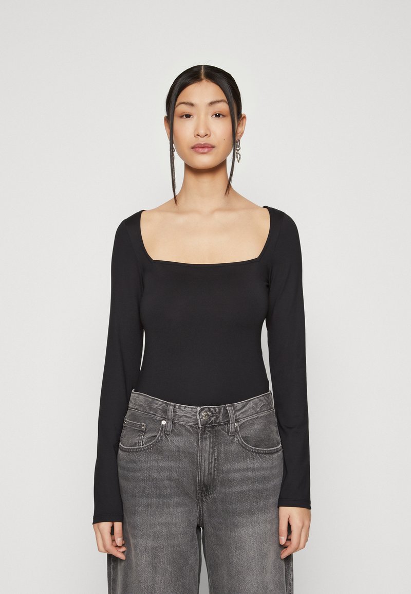 Gina Tricot - SQUARE NECK - Top s dlhým rukávom - black, Zväčšiť