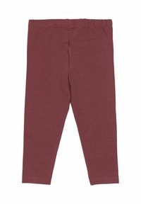 Bordeauxfarbene Baumwollleggings mit einem elastischen Bund, die eine glatte Textur und eine figurbetonte Passform bieten. Keine sichtbaren Muster oder Akzente.