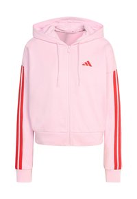 adidas Sportswear ESSENTIALS 3 STRIPES FULL ZIP HOODIE - Mikina so zipsom - clear pink   pure ruby