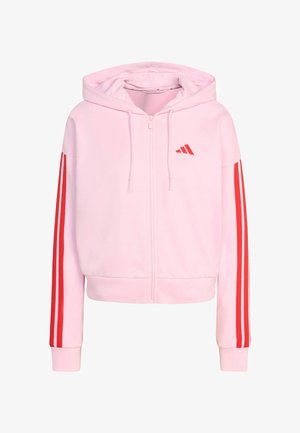 adidas Sportswear ESSENTIALS 3 STRIPES FULL ZIP HOODIE - Felpa con zip - clear pink pure ruby