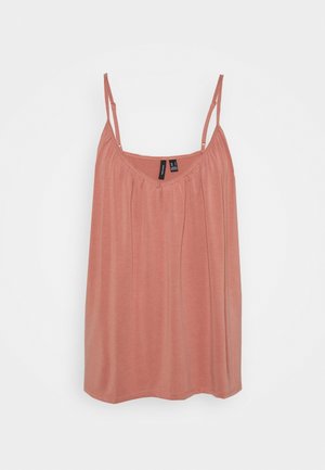 Hihaton pölyisen ruusun värinen camisole-toppia, jossa on ohuet säädettävät olkaimet ja kerätty kangasdetaili pääntien alla.