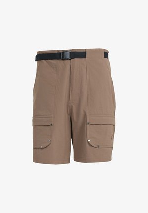 Ljusbruna cargo-shorts i lätt material, med slät front, elastisk midja med spänne och två stora sidofickor.
