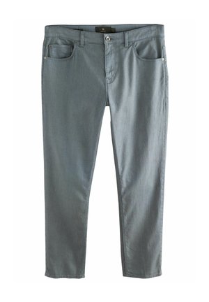 Svijetlosive traperice od mješavine pamuka sa slim fit krojem, dizajnom s pet džepova, kopčanjem na gumb i suptilnim teksturalnim detaljima po cijelom materijalu.