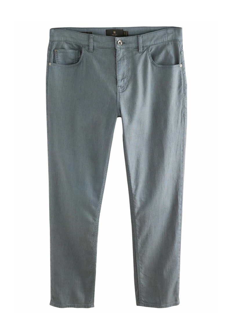 Lys grå bomuldsblandingsjeans med slim fit, fem-lommekonstruktion, knaplukning og subtile teksturdetailleringer i hele stoffet.