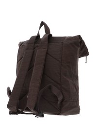 Brauner, gesteppten Rucksack mit gepolsterten Schulterträgern und einem Tragegriff oben. Verfügt über einen strukturierten Stoff, einen Reißverschluss und das Markenlogo an der Seite.