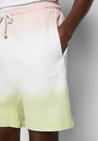 Shorts dégradés du blanc au vert avec ceinture élastique et cordon de serrage. Dotés de poches avant et d'un logo brodé discret. Texture lisse.