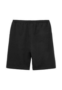 Zwarte sportshorts gemaakt van een katoenmix; heeft een elastische tailleband, rechte pijpen en geen zichtbare zakken.