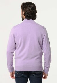 Lavendel pullover sweater gemaakt van zachte brei stoffen, met een ronde hals en geribde manchetten, met een gladde, gelijkmatige textuur.