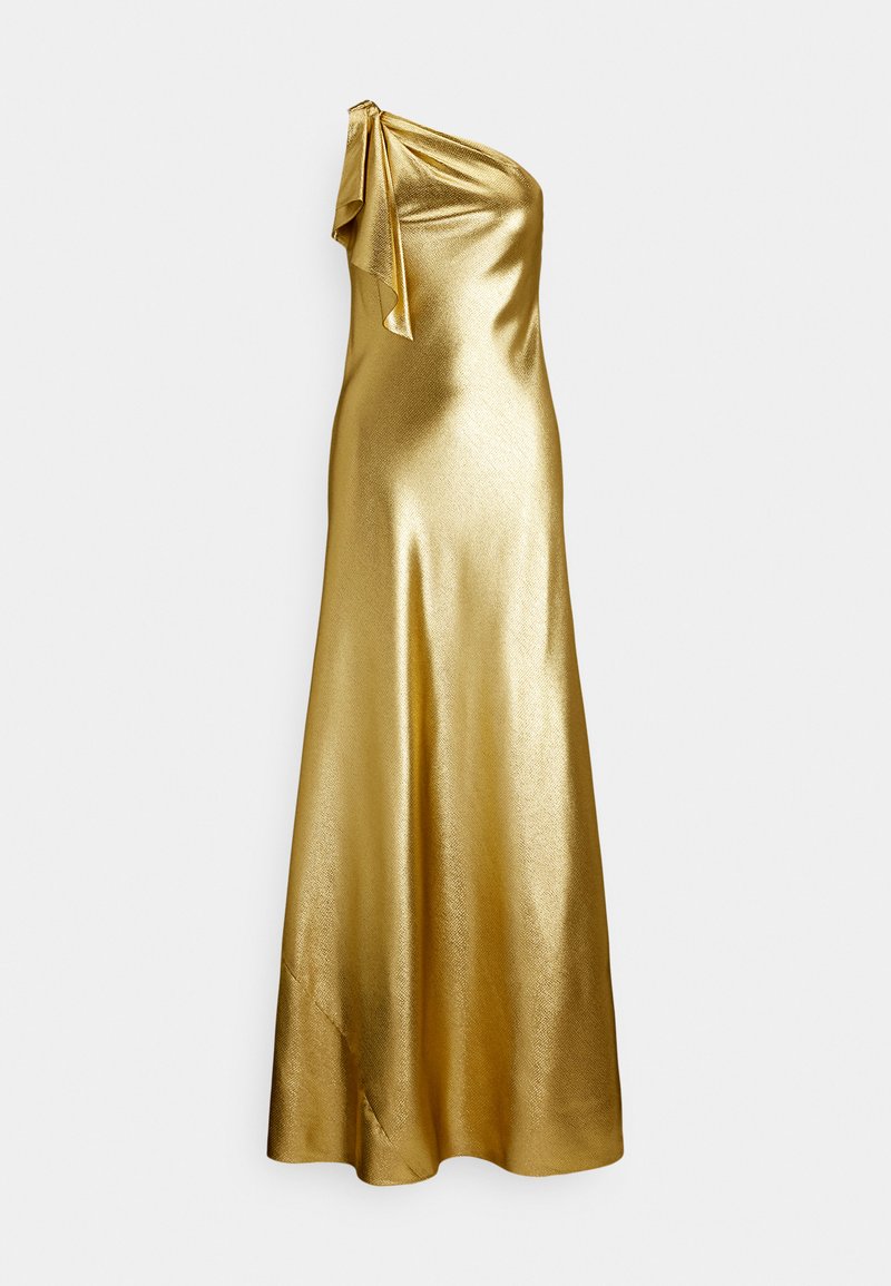 strapless open back dress One Shoulder Brooch Long Satin Dress