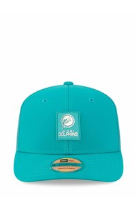 Teal Miami Dolphins Kappe mit verstellbarem Riemen, mit Teamlogo-Patch auf der Front und New Era 9Seventy Branding-Aufkleber auf dem Schirm.