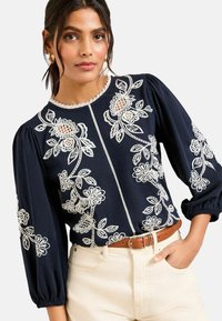 Love & Roses REGULAR FIT - 3/4 CREW NECK  - Tops ar garām piedurknēm - navy floral embroidery