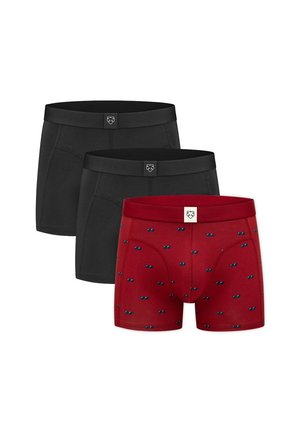 Tri páni boxerky, dva v čiernej farbe a jeden červený s malým vzorom tmavomodrých slnečných okuliarov, všetky s malým logom vpredu na páse.