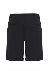 Short noir tailleur avec ourlets revers et deux poches arrière horizontales, vu de dos sur fond blanc.